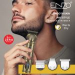 Tondeuse à cheveux professionnelle ENZO pour hommes, rasoir électrique sans fil et rechargeable, 3 en 1 pour cheveux et barbe.  ←