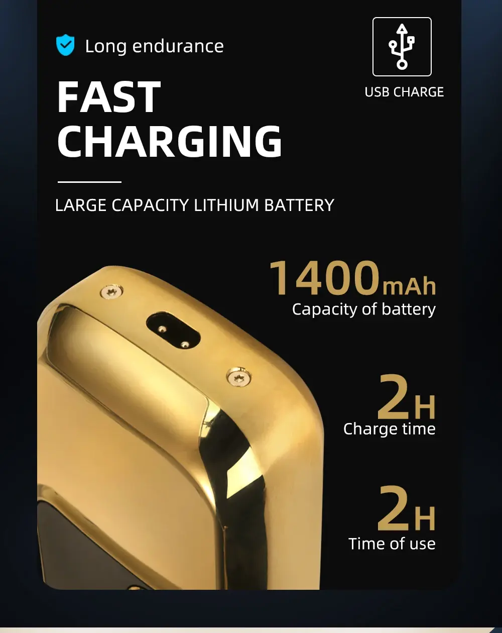 KEMEI KM-2028 Rasoir électrique rechargeable 1400 mAh doré gold avec afficheur Rasoir Électrique