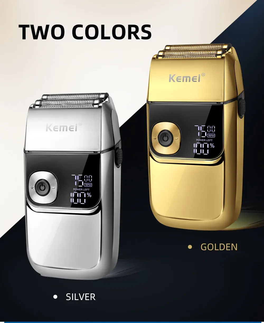 KEMEI KM-2028 Rasoir électrique rechargeable 1400 mAh doré gold avec afficheur Rasoir Électrique