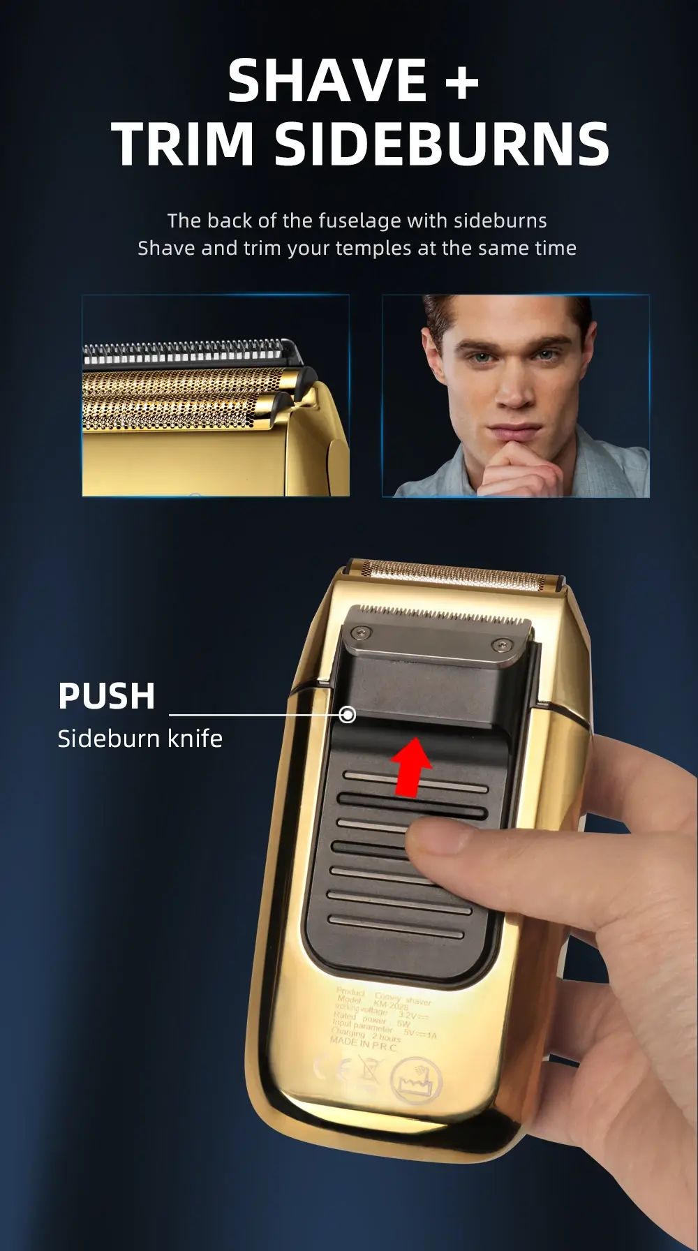 KEMEI KM-2028 Rasoir électrique rechargeable 1400 mAh doré gold avec afficheur Rasoir Électrique