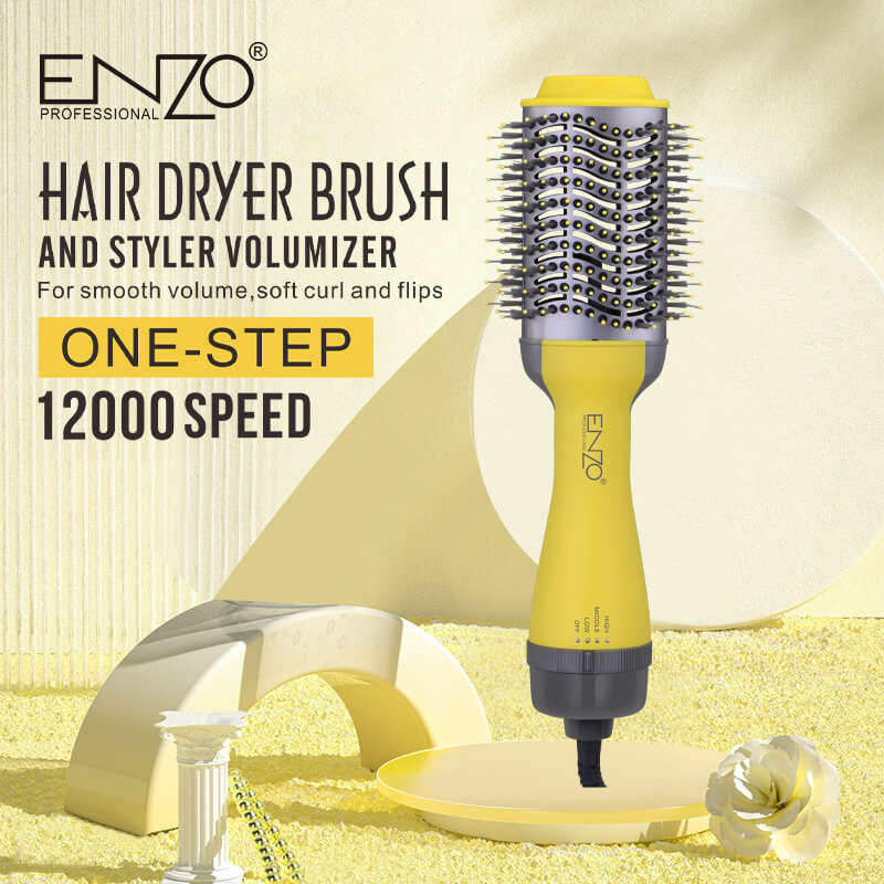 brosse chauffante céramique sèche-cheveux jaune , ENZO EN-4129, - - Boutique Algérie