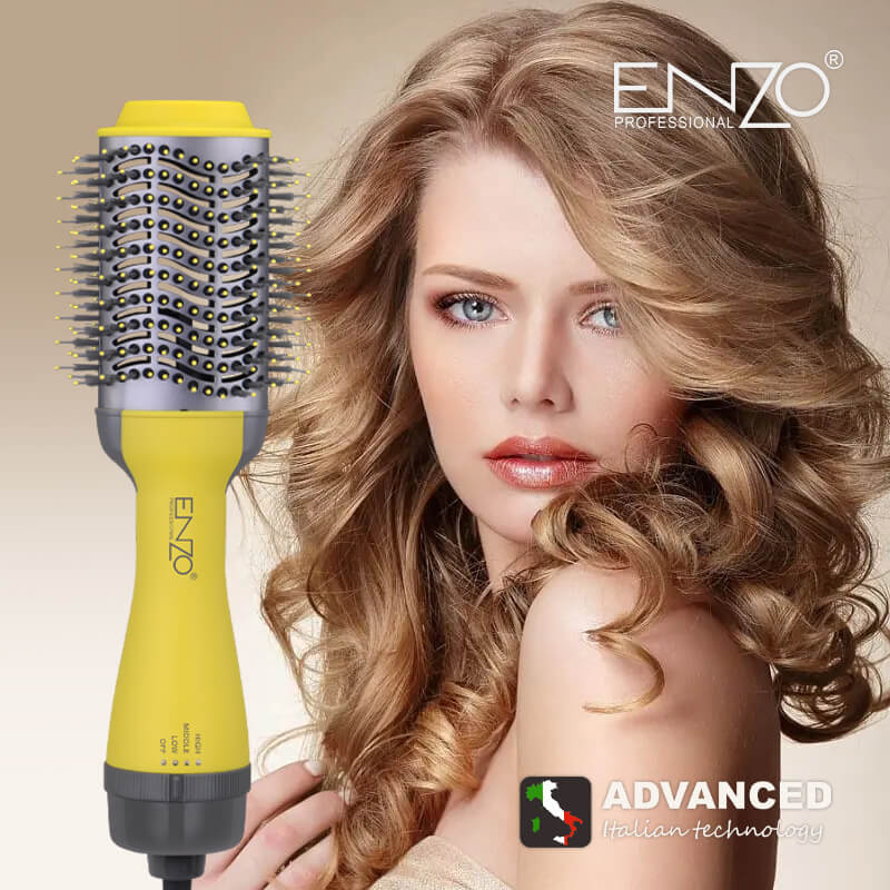 brosse chauffante céramique sèche-cheveux jaune , ENZO EN-4129, - - Boutique Algérie