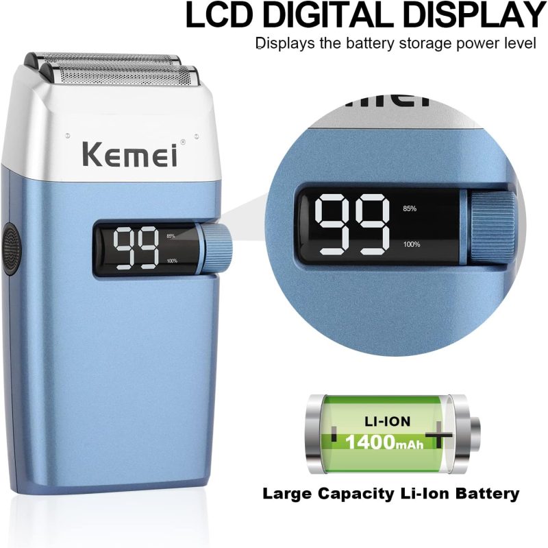 Rasoirs électriques KEMEI KM-3385 pour hommes, étanches, rechargeables sans fil, tondeuse à barbe à deux lames