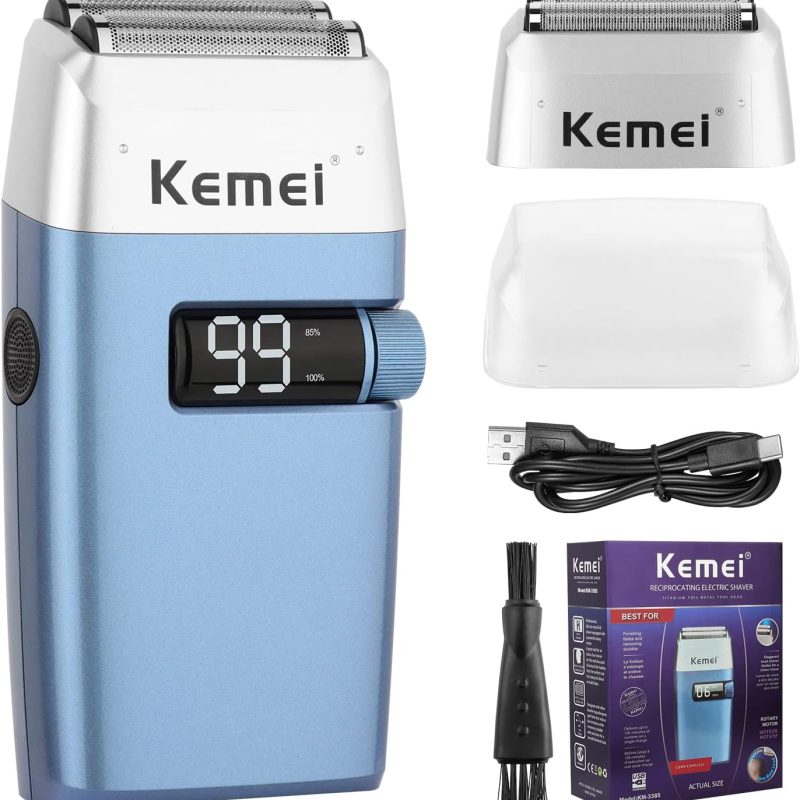 Rasoirs électriques KEMEI KM-3385 pour hommes, étanches, rechargeables sans fil, tondeuse à barbe à deux lames