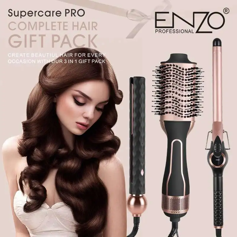 Gift pack enzo EN-3311 3 en 1, Sèche-cheveux, Lisseur, Boucleur