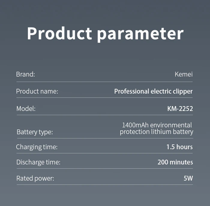 Kemei Km 2252 Tondeuse rechargeable professionnelle pour hommes de 