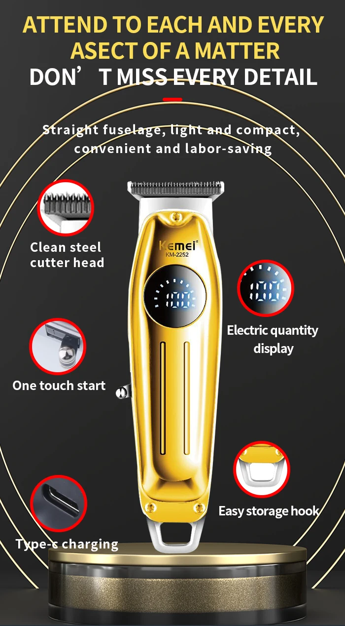 Kemei Km 2252 Tondeuse rechargeable professionnelle pour hommes de tondeuse kemei 2252