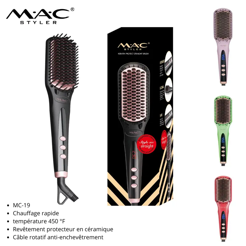 MAC MC-19 – Brosse Lissante Électrique Céramique Tourmaline à Température Réglable brosse mac