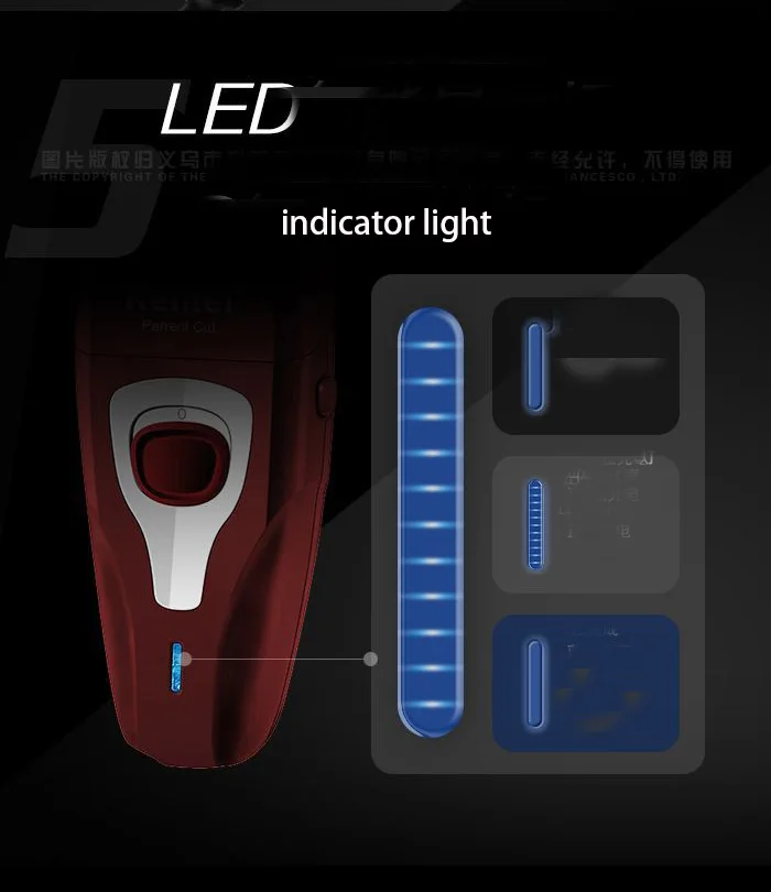 Rasoir électrique sans fil Kemei avec lame de coupe escamotable Rechargeable KM-1123