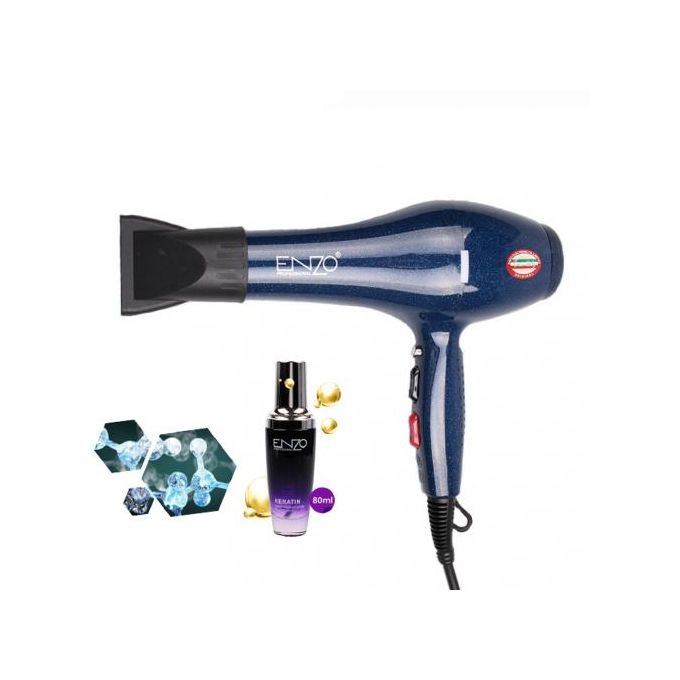 Sèche-cheveux professionnel enzo en-6111 avec huile d'argan bleu - 7500W