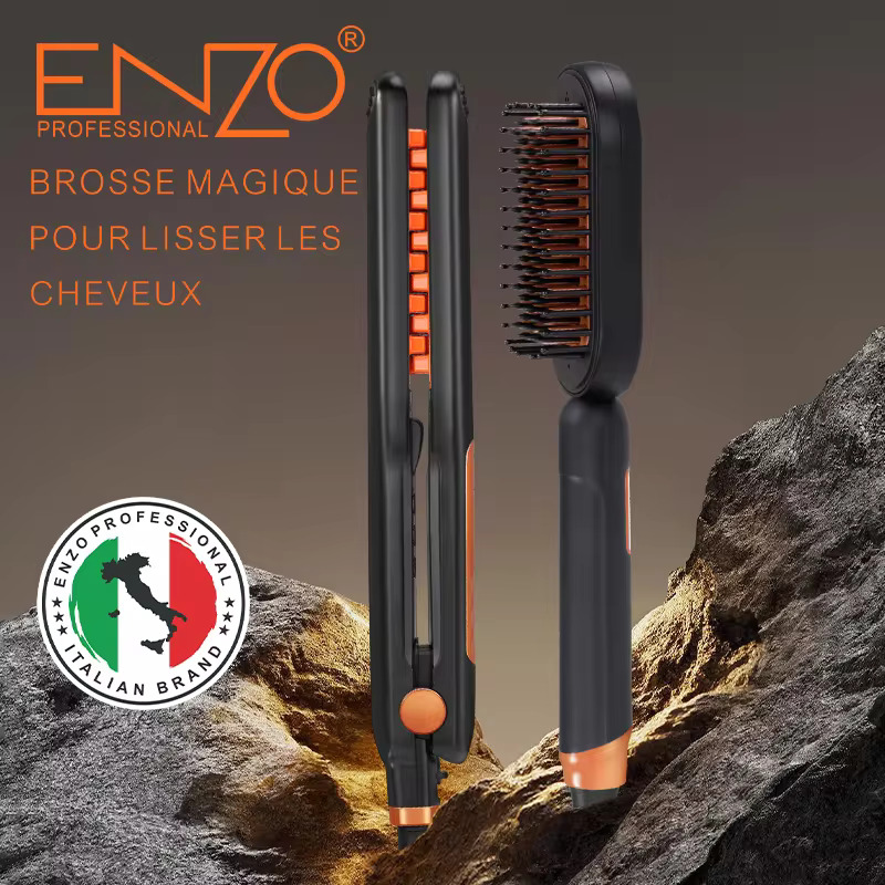 pack ENZO EN-3894SET professionnel , lisseur + brosse - noir - blanc pack ENZO EN-3894SET professionnel , lisseur + brosse - noir - blanc