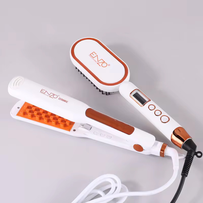 pack ENZO EN-3894SET professionnel , lisseur + brosse - noir - blanc pack ENZO EN-3894SET professionnel , lisseur + brosse - noir - blanc