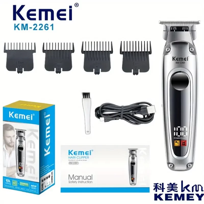 Kemei KM-2261 Tondeuse À Cheveux USB Rechargeable Sans Fil Barbe gris avec affiheur