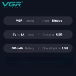 VGR V-337 rasoir à barbe electrique électrique Portatif Machine à raser Étanche Rechargeable Métal avec afficheur