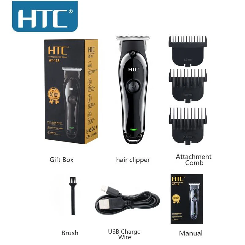 tondeuse HTC Htc AT-118 chargeur Type C, Portable, avec batterie rechargeable couleur noir