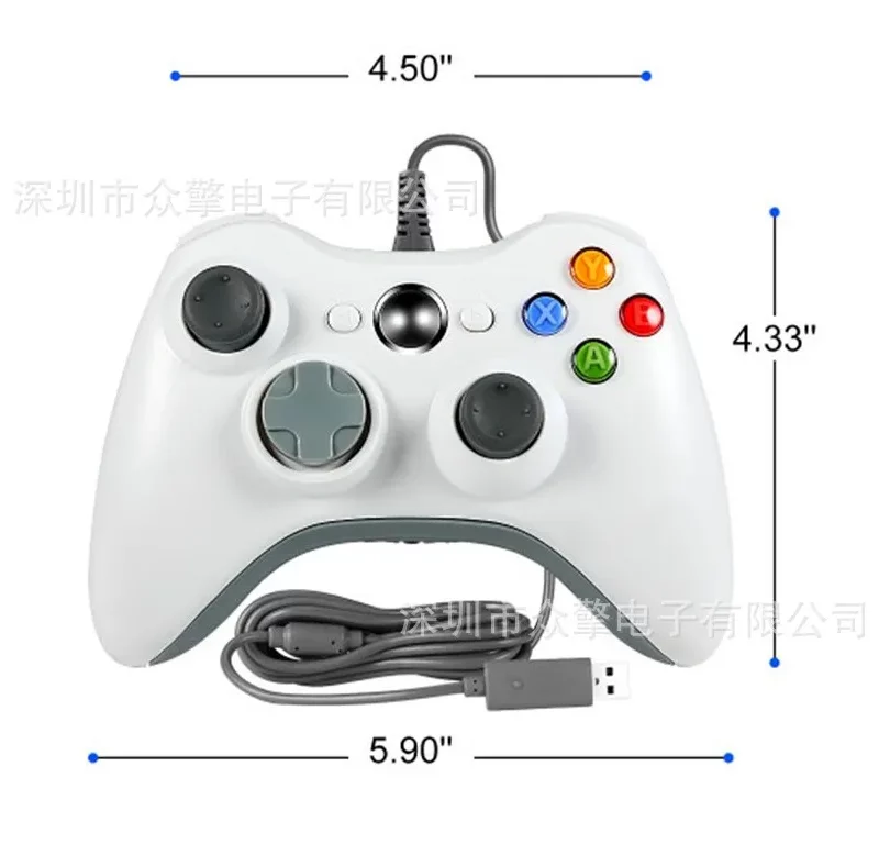 Manette joystick filaire manette de jeu USB pour Microsoft Xbox 360 PC Windows 11/10/8 double vibration noir blanc