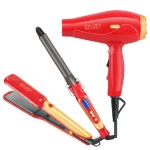 Pack ENZO EN-6305A  3 en 1 fer à friser fer à lisser ensemble de sèche-cheveux rouge