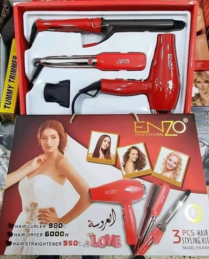 Pack ENZO EN-6305A - 3 en 1 fer à friser fer à lisser ensemble de sèche-cheveux rouge Pack ENZO EN-6305A 3 en 1 fer à friser fer à lisser ensemble de sèche-cheveux rouge