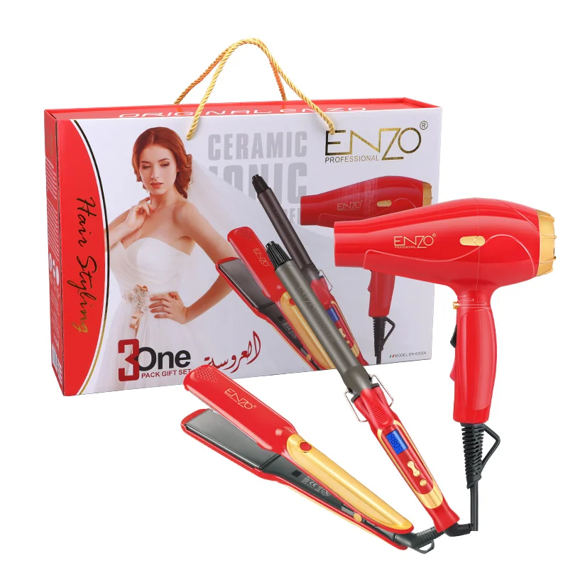 Pack ENZO EN-6305A  3 en 1 fer à friser fer à lisser ensemble de sèche-cheveux rouge