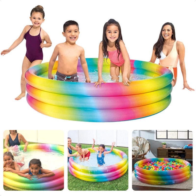 Piscine Gonflable à Balles intex - 147cm - 3 Anneaux - Hauteur 33cm - Capacité en eau 330 litres - Rainbow Colors