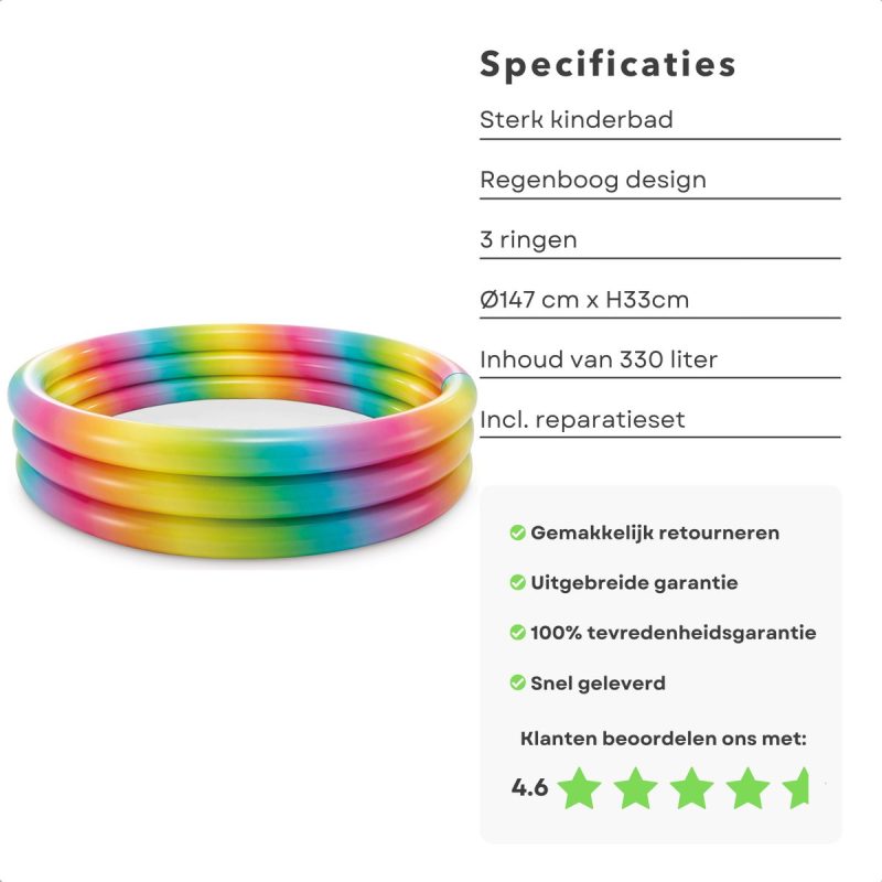 Piscine Gonflable à Balles intex - 147cm - 3 Anneaux - Hauteur 33cm - Capacité en eau 330 litres - Rainbow Colors