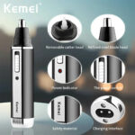 Tondeuse électrique Rechargeable kemei KM-6630 tout-en-un pour hommes, Kit de toilettage, pour barbe, sourcils, nez et oreilles