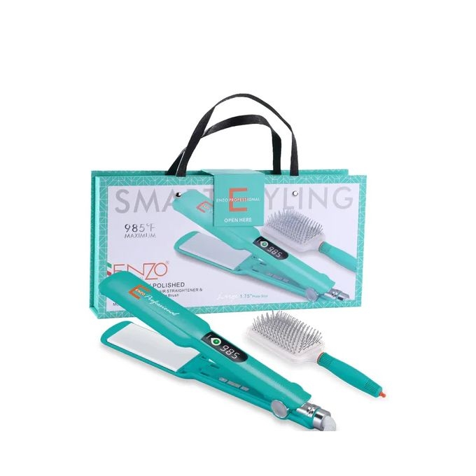 Enzo EN-1291 Brosse à cheveux portable Fer chaud 2 en 1 Hair Airbag Comb Hair Straightener vert
