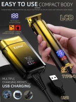 Kemei km-2131 Ensemble de tondeuse à cheveux électrique 2 en 1 pour hommes, rasoir professionnel en feuille d'aluminium + tondeuse à barbe avec écran LCD doré