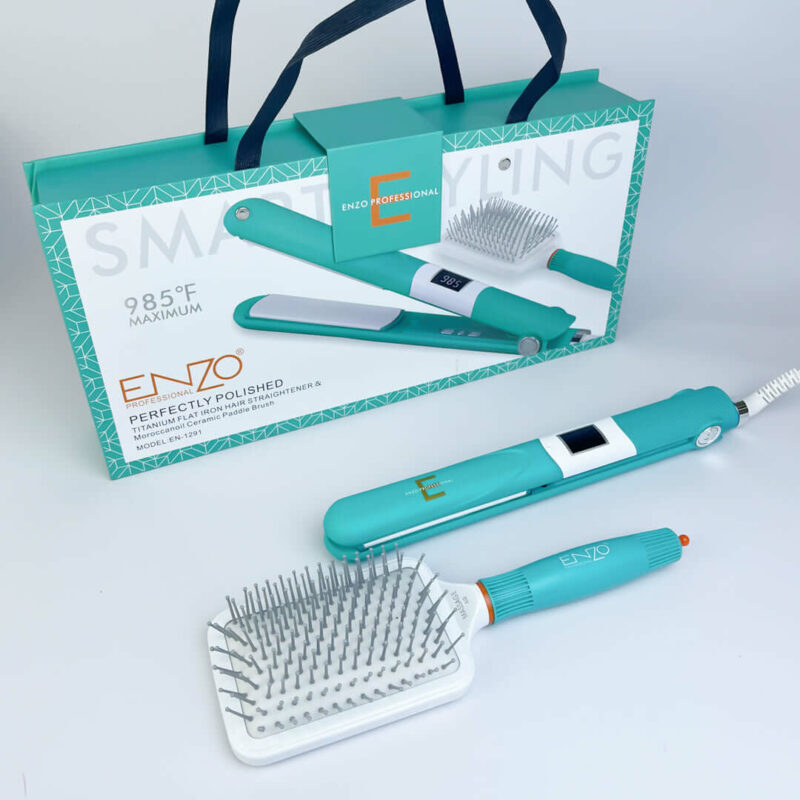 Enzo EN-1291 Brosse à cheveux portable Fer chaud 2 en 1 Hair Airbag Comb Hair Straightener vert