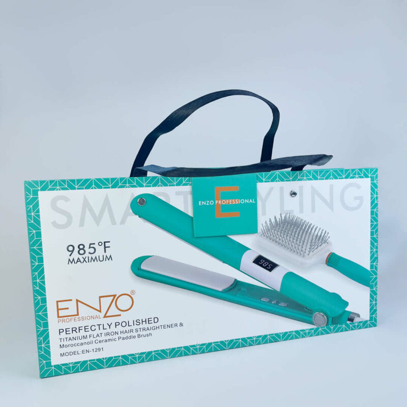 Enzo EN-1291 Brosse à cheveux portable Fer chaud 2 en 1 Hair Airbag Comb Hair Straightener vert