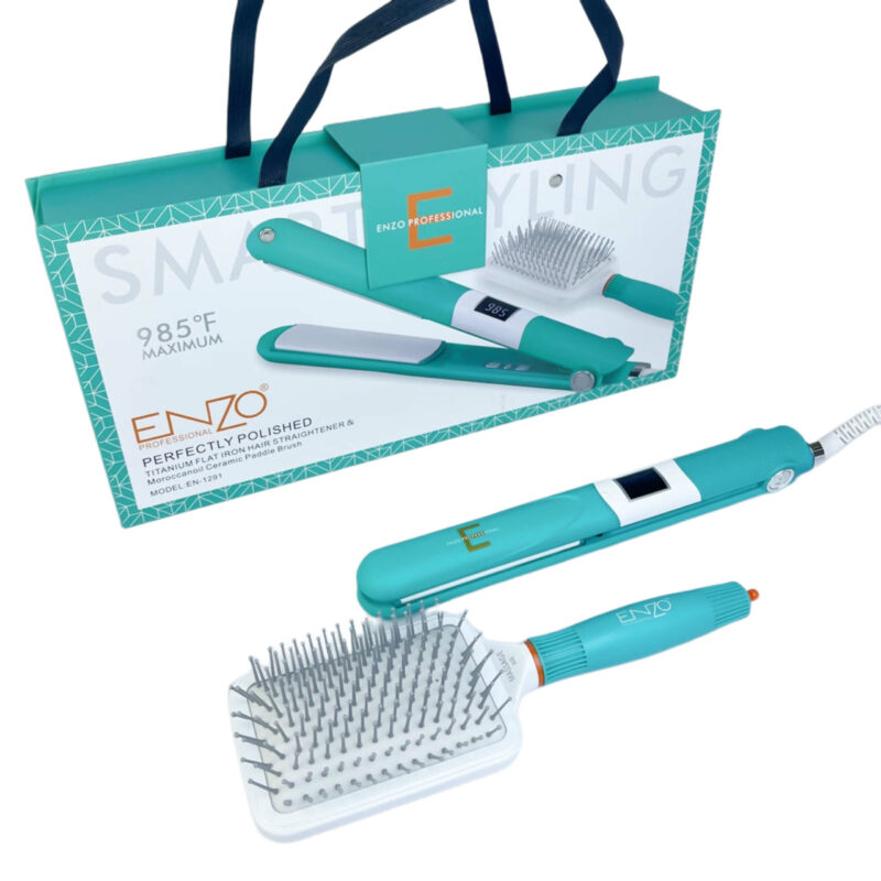 Enzo EN-1291 Brosse à cheveux portable Fer chaud 2 en 1 Hair Airbag Comb Hair Straightener vert