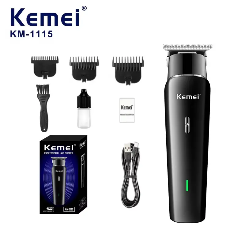 Kemei KM-1113 LED Tondeuse À Cheveux Rechargeable USB À Faible Bruit Professionnel Sans Fil noir tondeuse kemei Tondeuses