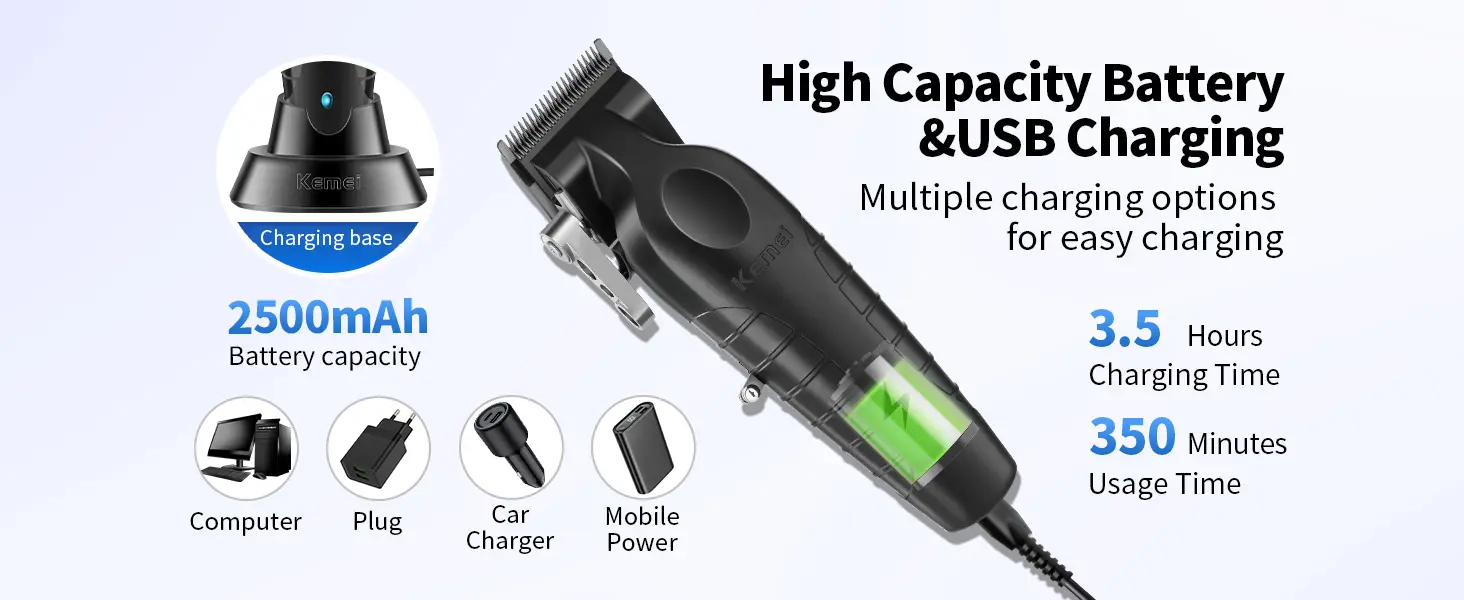 Kemei KM-2296 Tondeuse À Cheveux professionnel pour Hommes réglable noir Tondeuse Tondeuse à cheveux