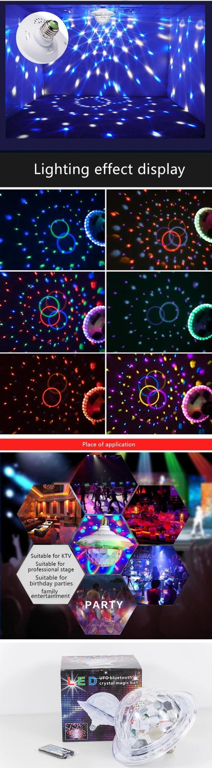 Lumière de scène UFO Bluetooth, télécommande DJ Laser Disco, lumière de fête E27 12W RGB Bar effet lumineux décor vacances cadeau de noël