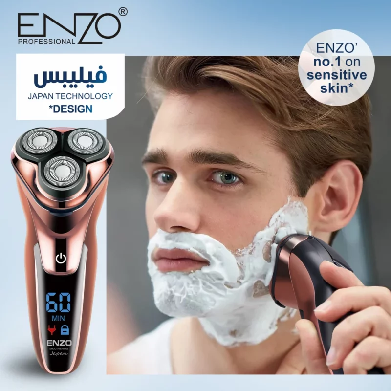 ENZO EN-9308 Rasoir Électrique à Triple Lame Rotative - Rechargeable & Étanche
