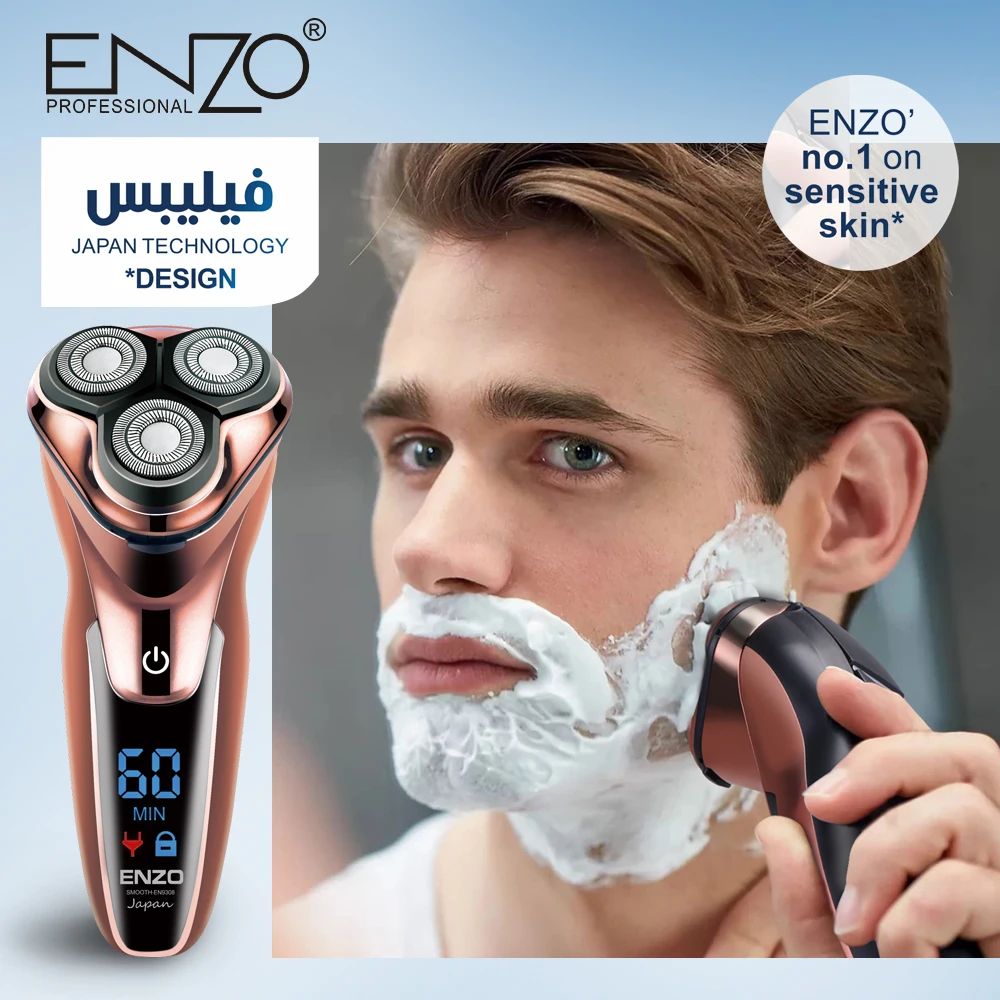 ENZO EN-9308 Rasoir Électrique à Triple Lame Rotative - Rechargeable & Étanche