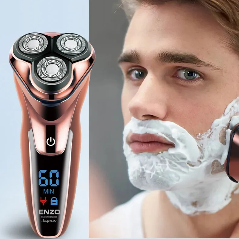 ENZO EN-9308 Rasoir Électrique à Triple Lame Rotative - Rechargeable & Étanche