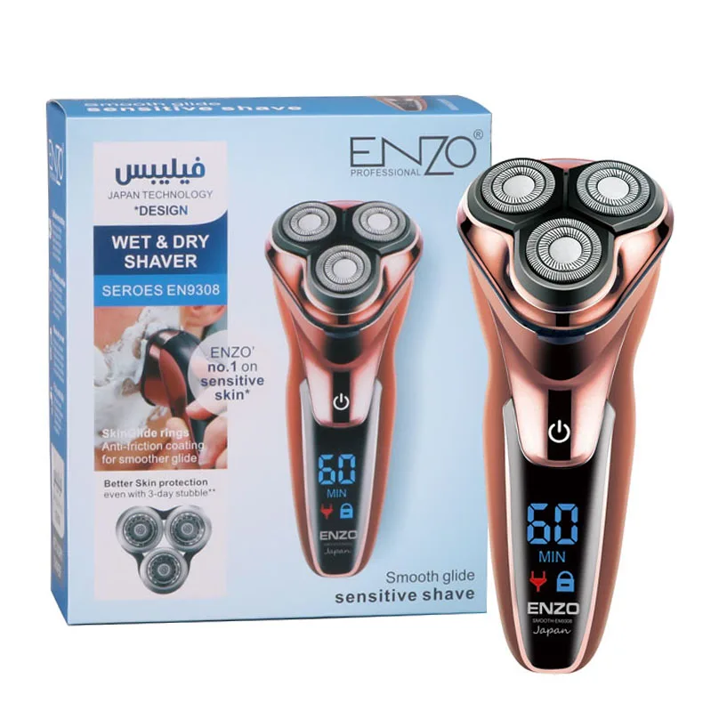 ENZO EN-9308 Rasoir Électrique à Triple Lame Rotative - Rechargeable & Étanche