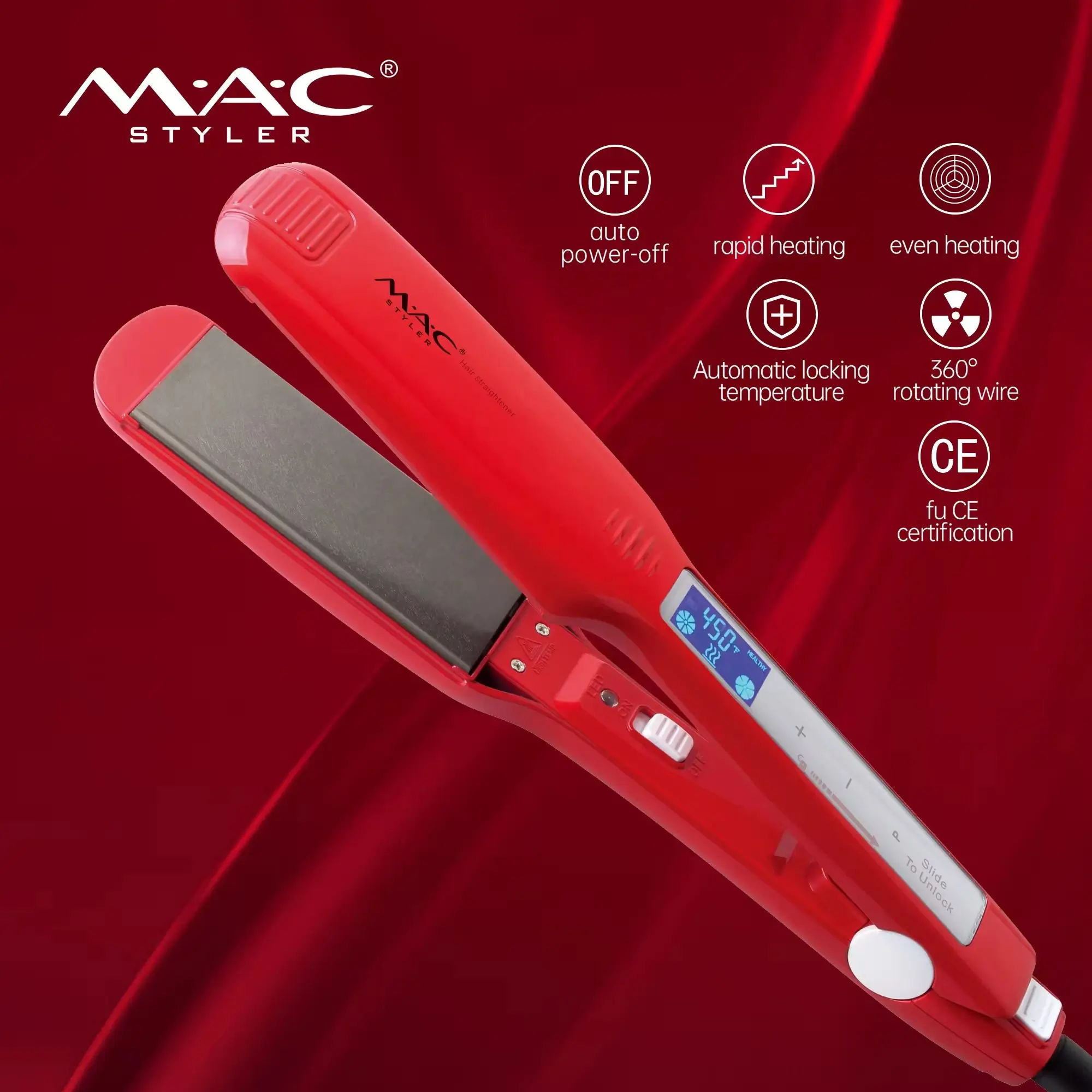 Fer à lisser mac MC-2088 professionnel, rouge , lcd , plaques en céramique,480 F Fer à lisser mac MC-2088 professionnel, rouge , lcd , plaques en céramique,480 F