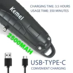 Kemei KM-2290 -Tondeuse Professionnelle Puissance de 10W et Batterie 2500mAh