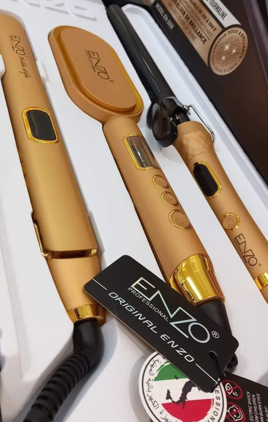 Pack Enzo Gold EN-3959 doré lisseur + boucleur + brosse