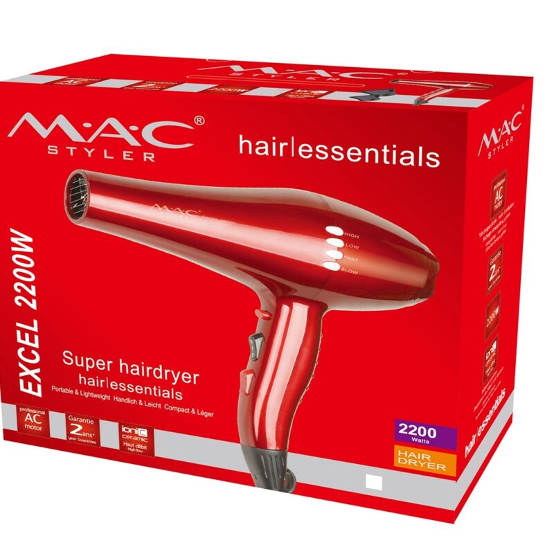 Sèche-cheveux professionnel à LED pour Salon de coiffure, Mac Styler MC-6629 rouge 2200W