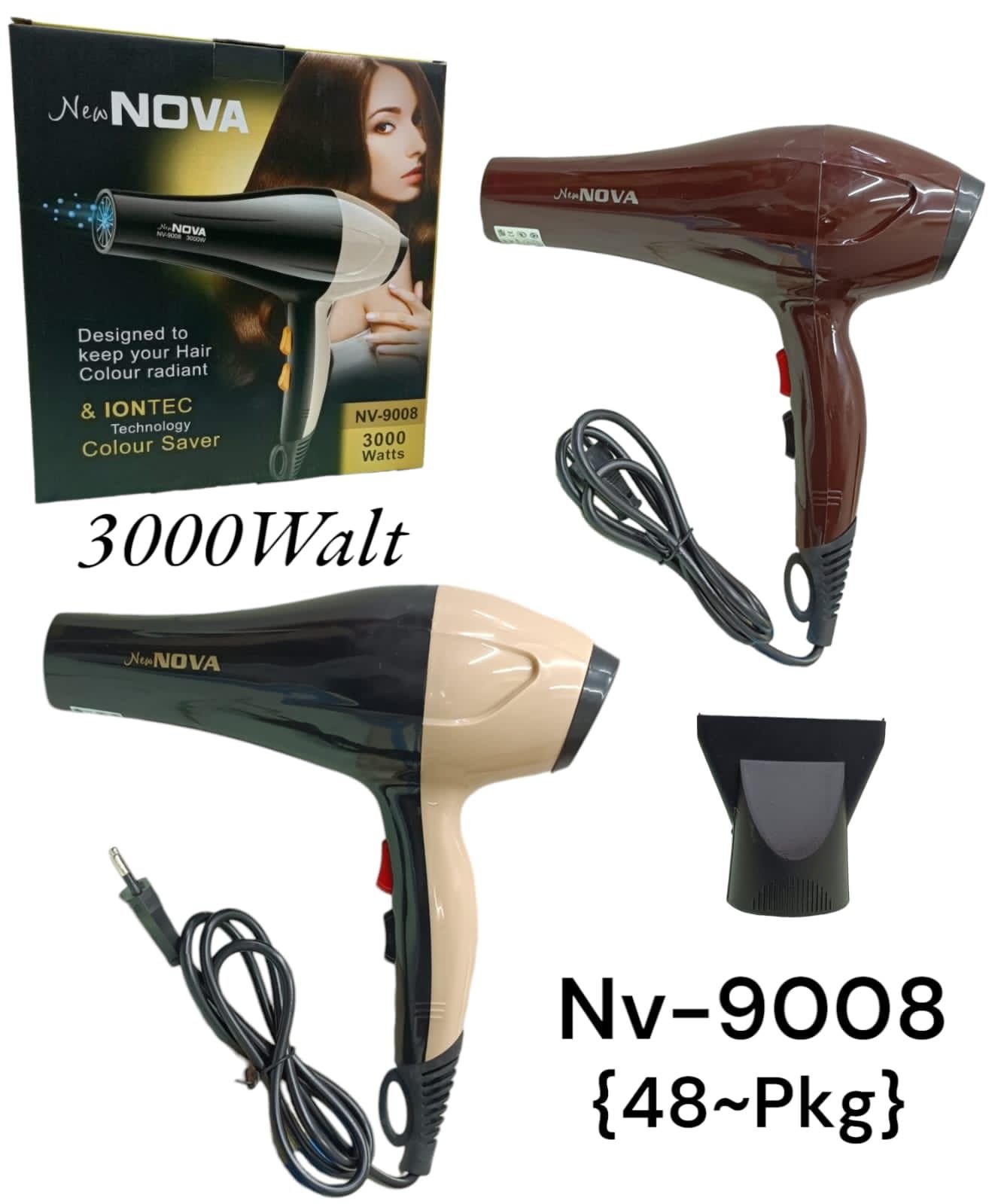 Nova NV-9008 – Sèche-Cheveux Professionnel 3000W avec Contrôle de Température et Protection Anti-Surchauffe