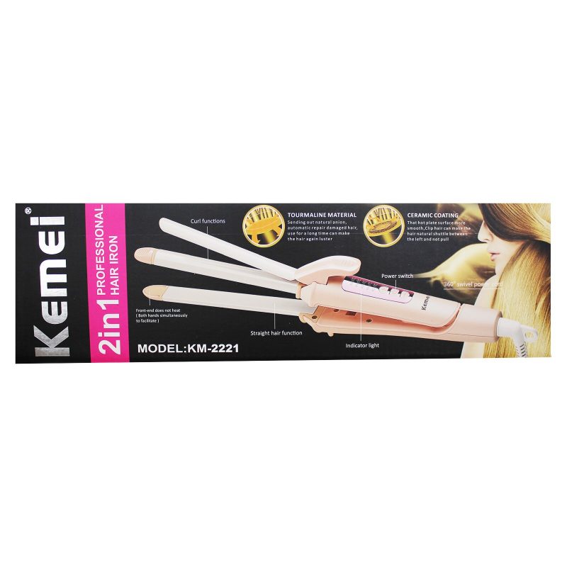 Boucler Kemei KM-2221 – fer a boucler 2 en 1 avec Tourmaline et Céramique