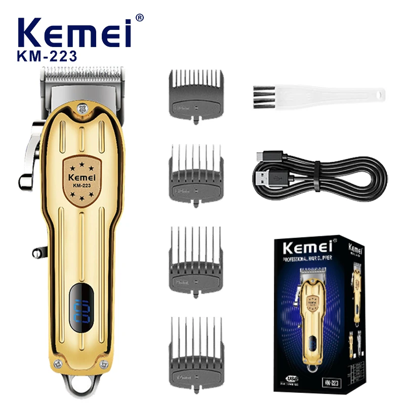KEMEI-Tondeuse à cheveux sans fil professionnelle , km-223 lcd afficheur - gold doré