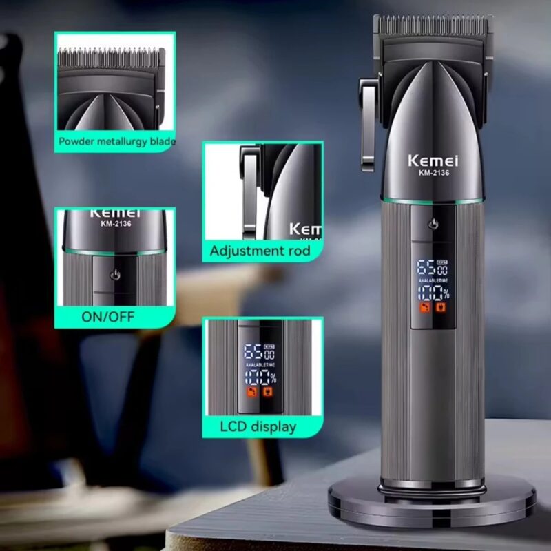 Tondeuse à Cheveux Professionnelle Kemei KM-2136 LCD NOIR