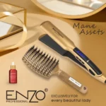 Enzo EN-030AS Pack Lisseur et Brosse Chauffante avec Sérum Capillaire Offert – Chauffage Rapide - doré gold