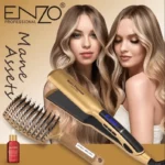 Enzo EN-030AS Pack Lisseur et Brosse Chauffante avec Sérum Capillaire Offert – Chauffage Rapide - doré gold