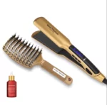 Enzo EN-030AS Pack Lisseur et Brosse Chauffante avec Sérum Capillaire Offert – Chauffage Rapide - doré gold