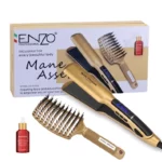Enzo EN-030AS Pack Lisseur et Brosse Chauffante avec Sérum Capillaire Offert – Chauffage Rapide - doré gold